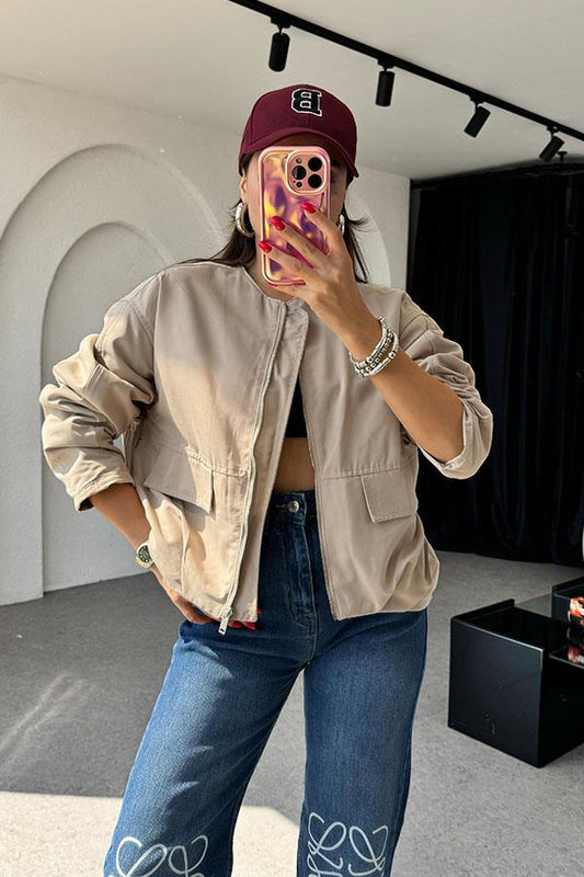 Evavie Cepli Paraşüt Bej Ceket