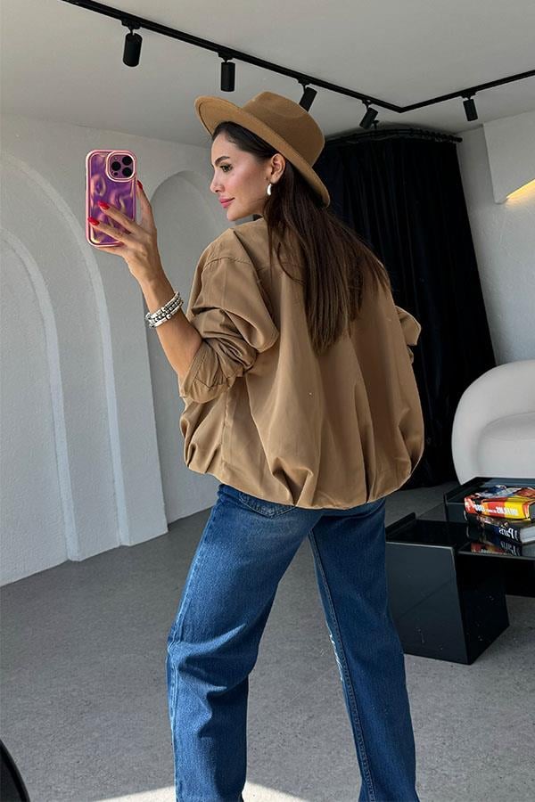 Evavie Cepli Paraşüt Camel Ceket