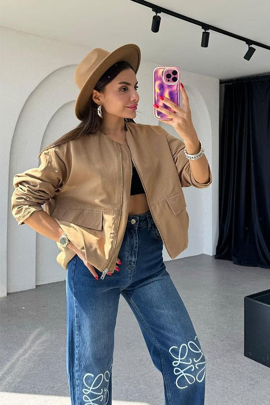 Evavie Cepli Paraşüt Camel Ceket