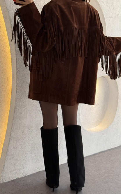 Exert Acı Kahve Püsküllü Süet Ceket