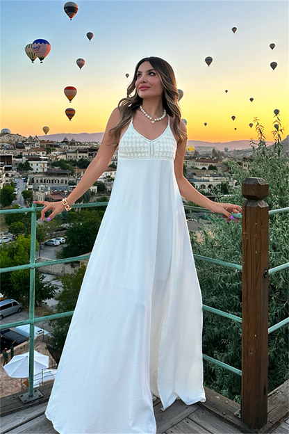 Farilya sırt dekolteli beyaz elbise