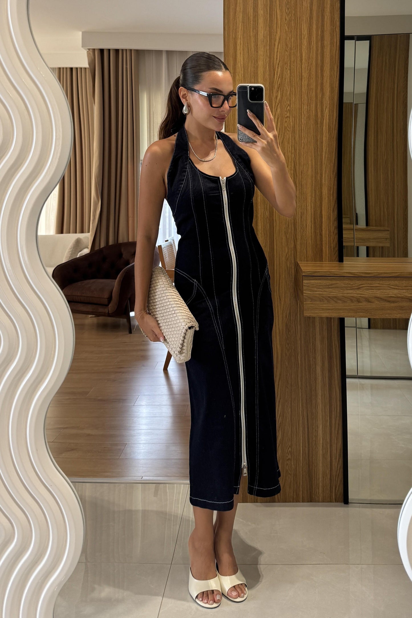 Feeling Fermuarlı Denim Elbise