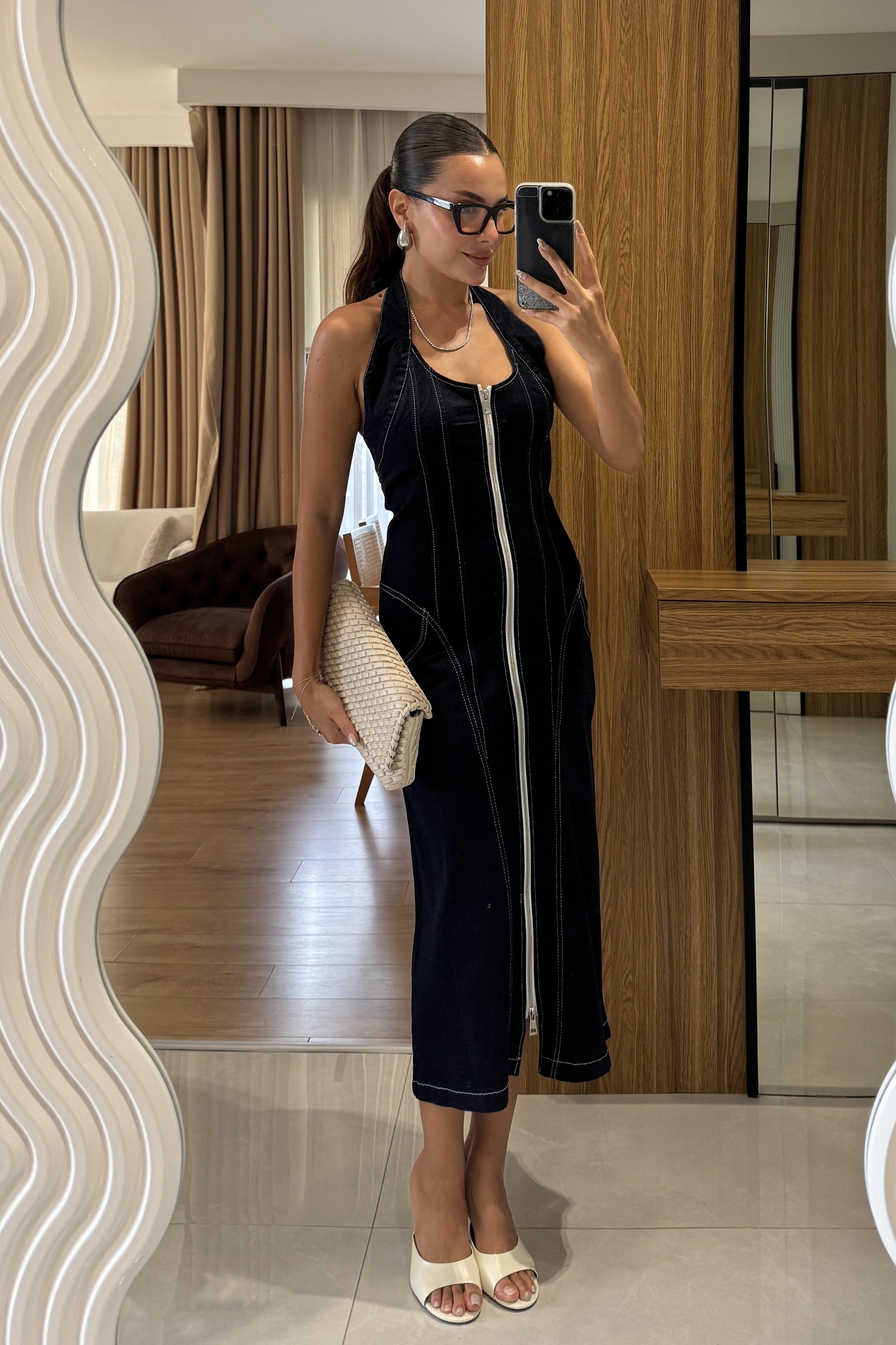 Feeling Fermuarlı Denim Elbise