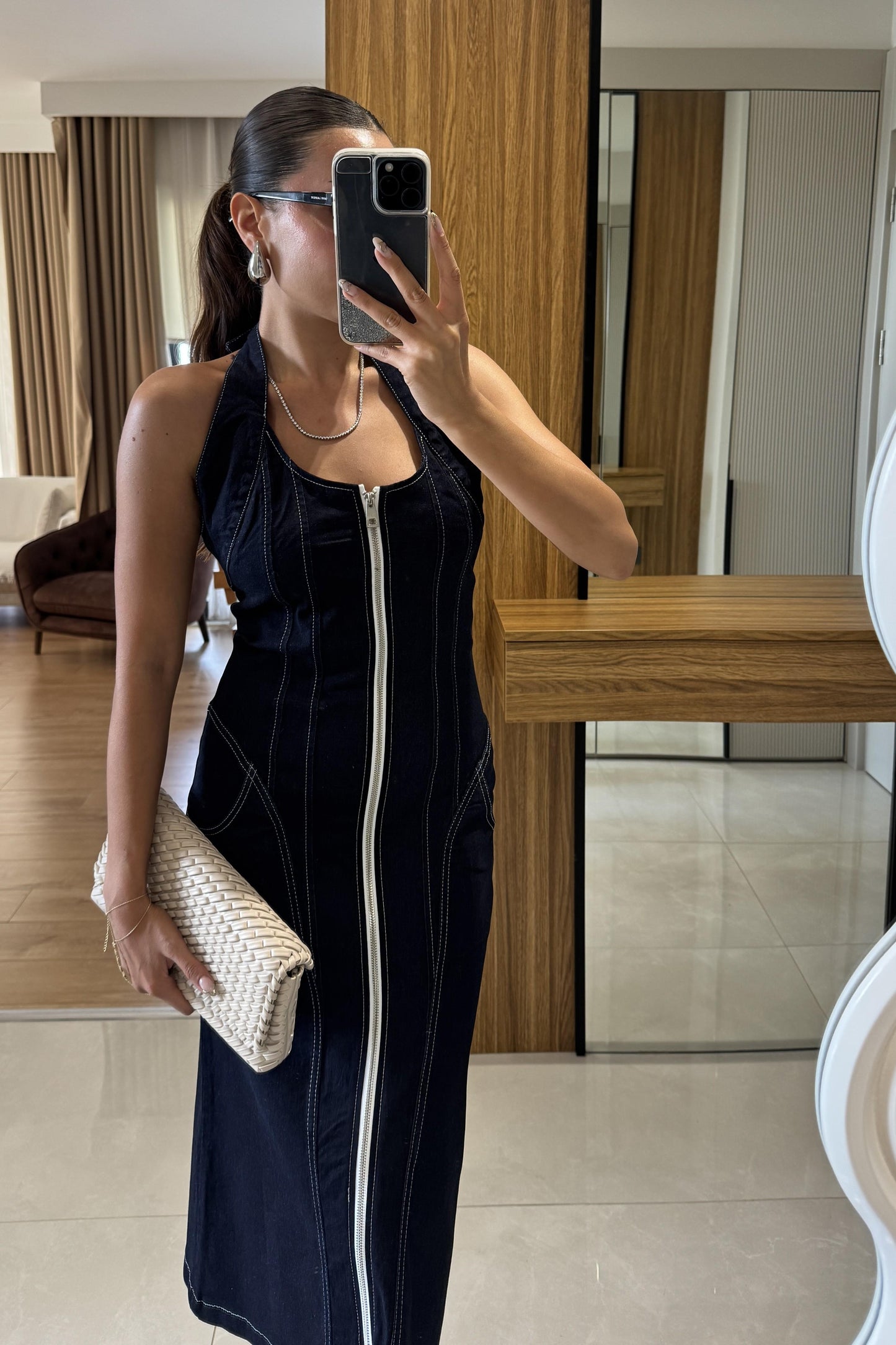 Feeling Fermuarlı Denim Elbise