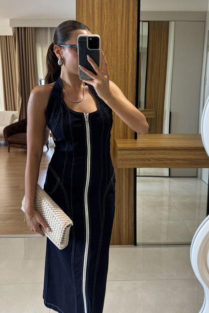 Feeling Fermuarlı Denim Elbise