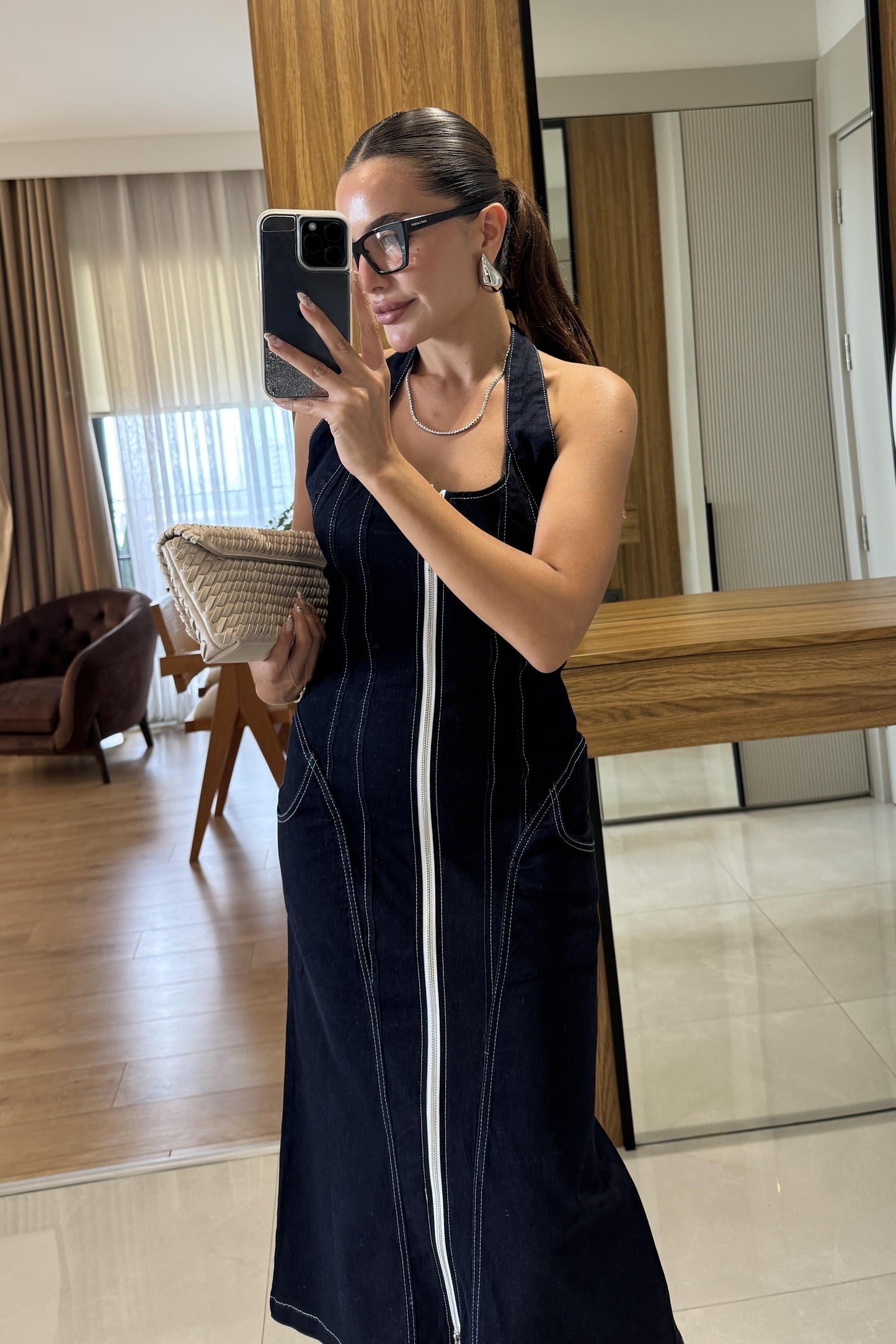 Feeling Fermuarlı Denim Elbise