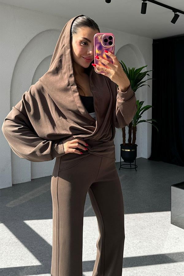 Felice Modal Kumaş Tasarım Kahve Takım