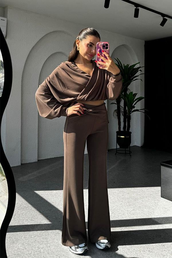 Felice Modal Kumaş Tasarım Kahve Takım