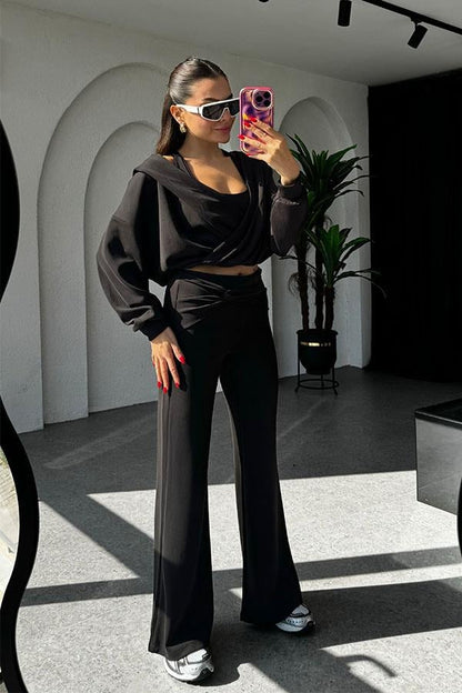 Felice Modal Kumaş Tasarım Siyah Takım