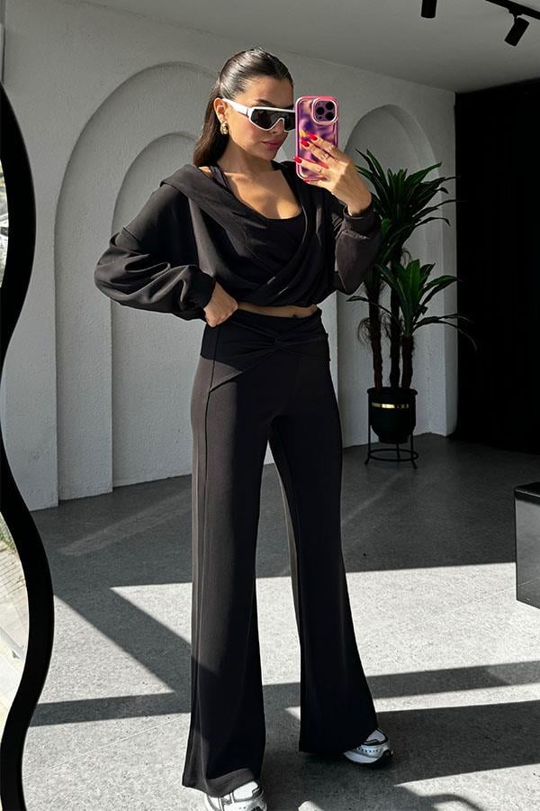 Felice Modal Kumaş Tasarım Siyah Takım