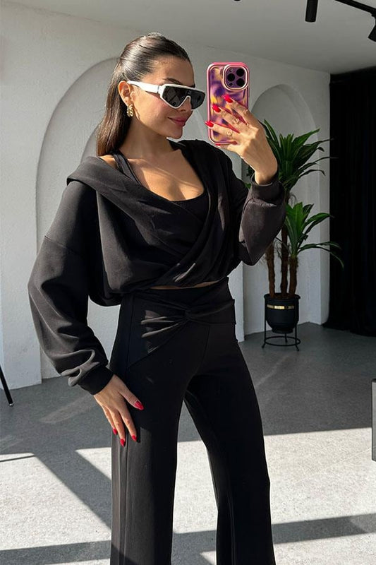 Felice Modal Kumaş Tasarım Siyah Takım