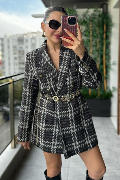 Female Ekose Detaylı Blazer Ceket