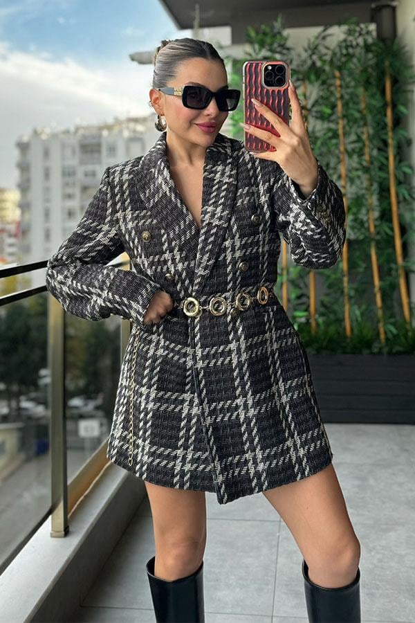 Female Ekose Detaylı Blazer Ceket
