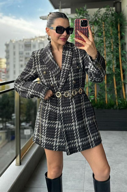 Female Ekose Detaylı Blazer Ceket