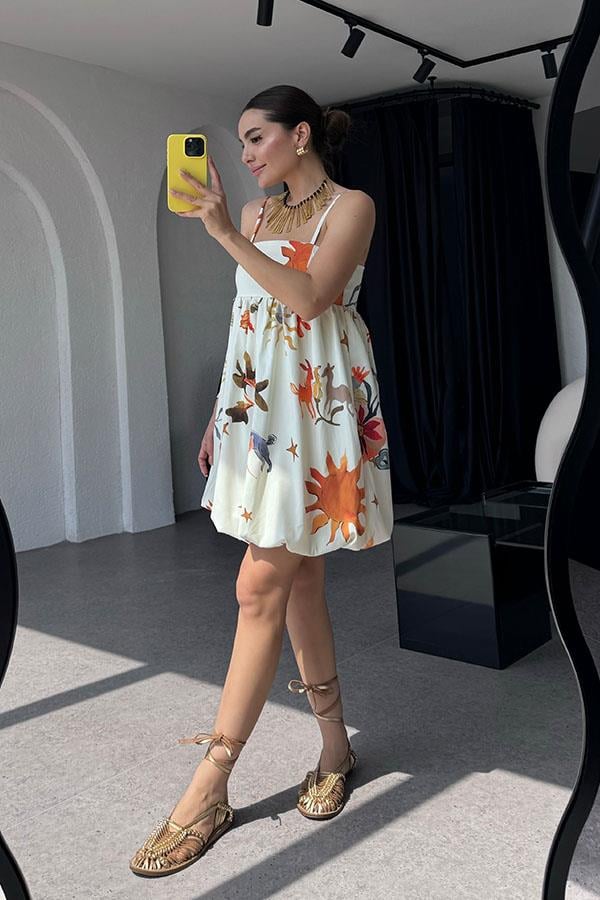 Feronia Askılı Balon Elbise