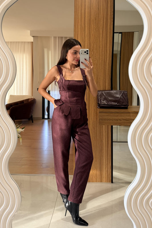 Fiora Bordo Crop Pantolon Takım