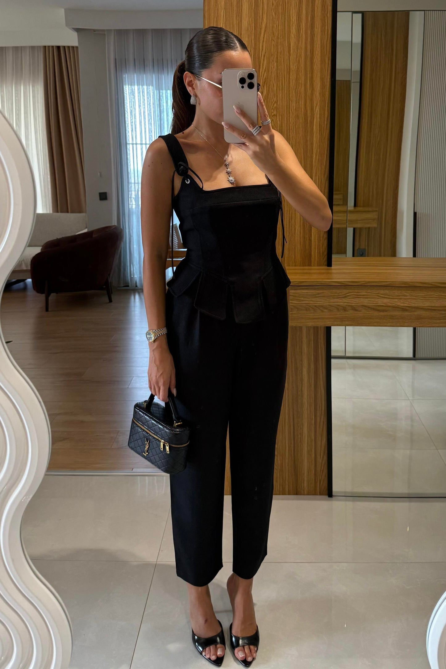 Fiora Siyah Crop Pantolon Takım