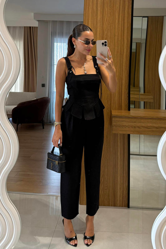 Fiora Siyah Crop Pantolon Takım