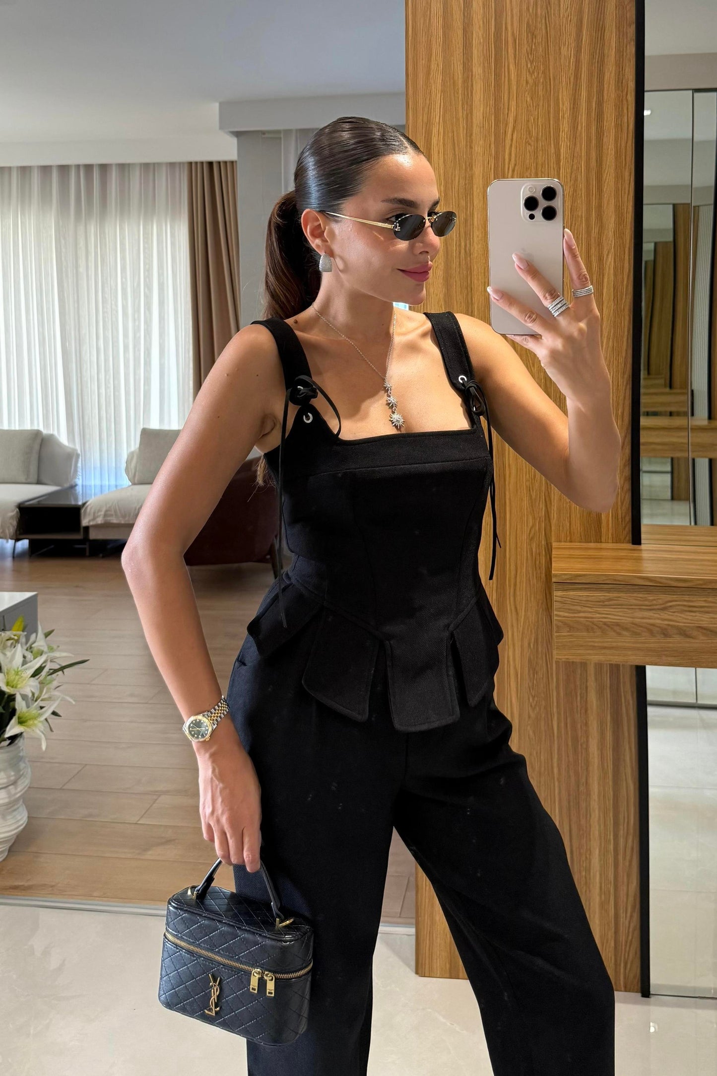 Fiora Siyah Crop Pantolon Takım