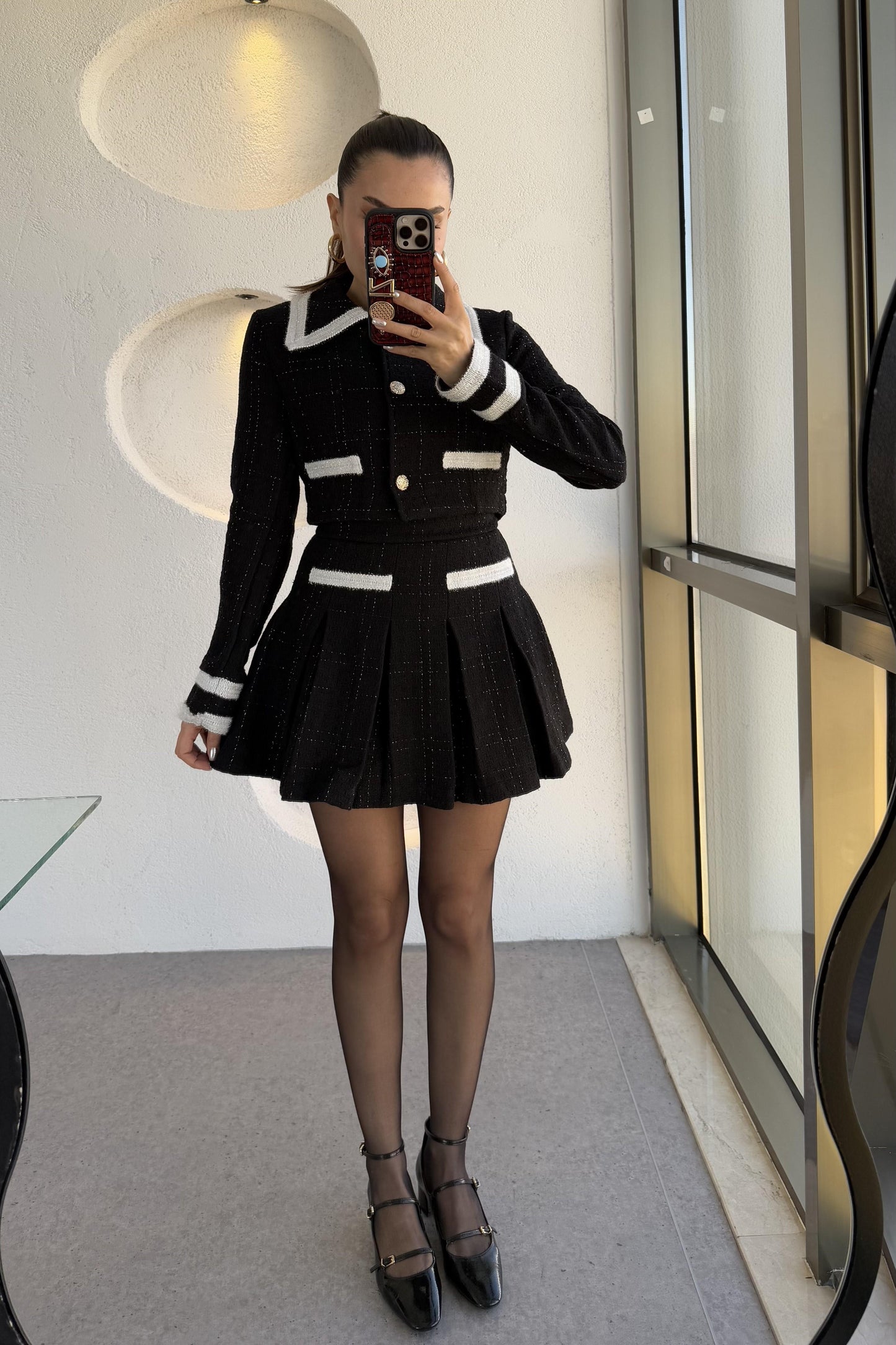 Flamengo Siyah Ceket Piliseli Mini Etek Takım