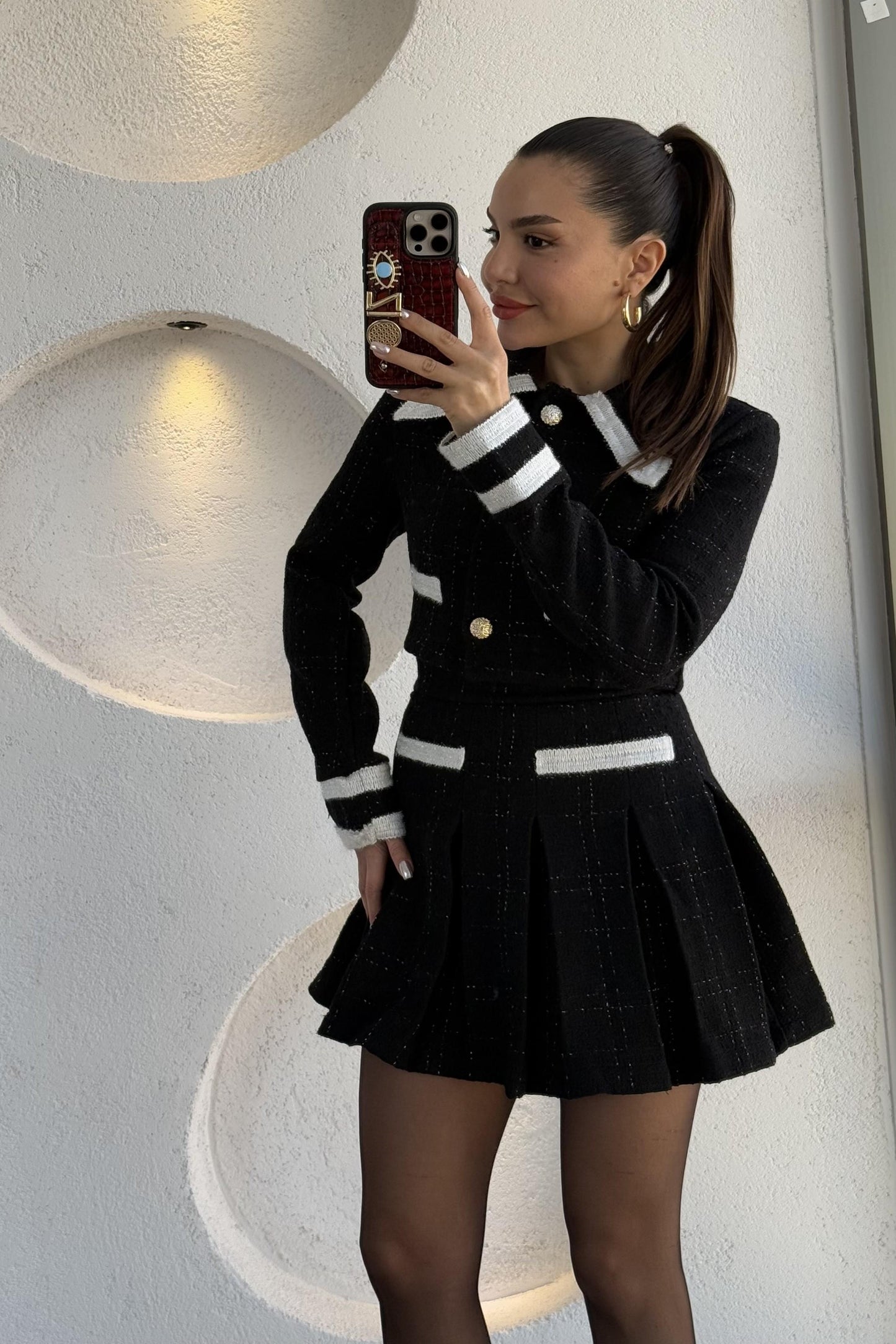 Flamengo Siyah Ceket Piliseli Mini Etek Takım