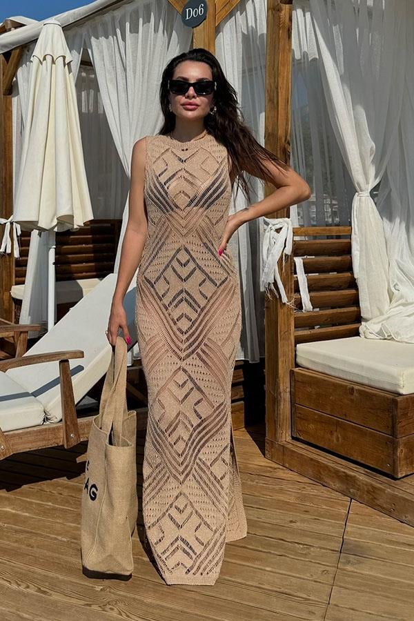 Flora Parıltılı Merserize Pareo -Bej