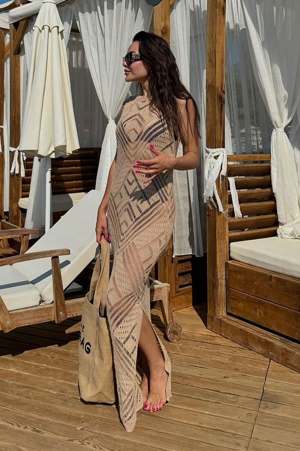 Flora Parıltılı Merserize Pareo -Bej