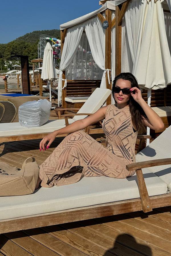 Flora Parıltılı Merserize Pareo -Bej