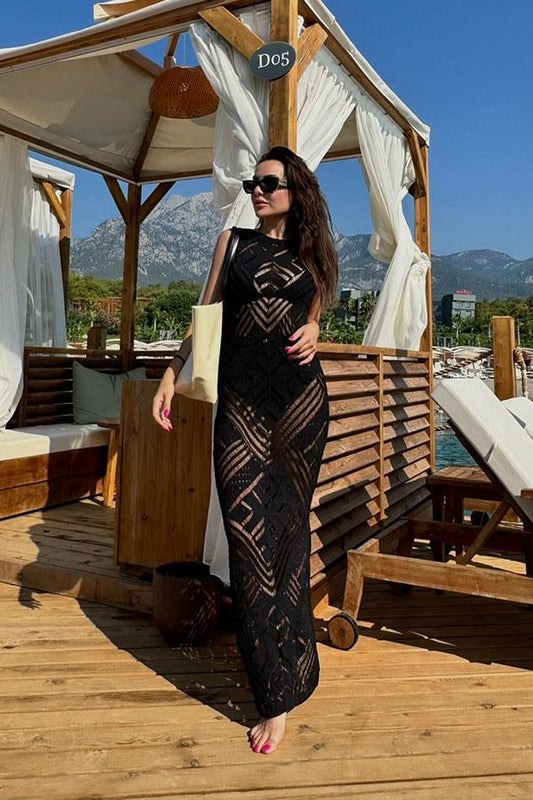 Flora Parıltılı Merserize Pareo -Siyah