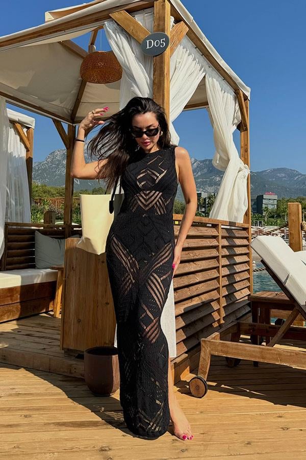 Flora Parıltılı Merserize Pareo -Siyah