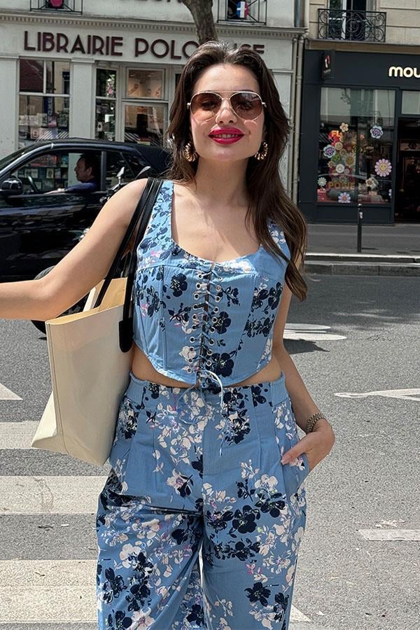 Flore Çiçek Desenli Balenli Takım-Mavi