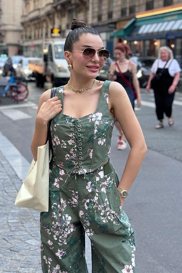 Flore Çiçek Desenli Balenli Takım-Yeşil