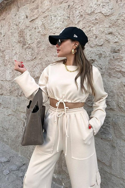 Florencia Modal Kumaş Kargo Takım - Ekru