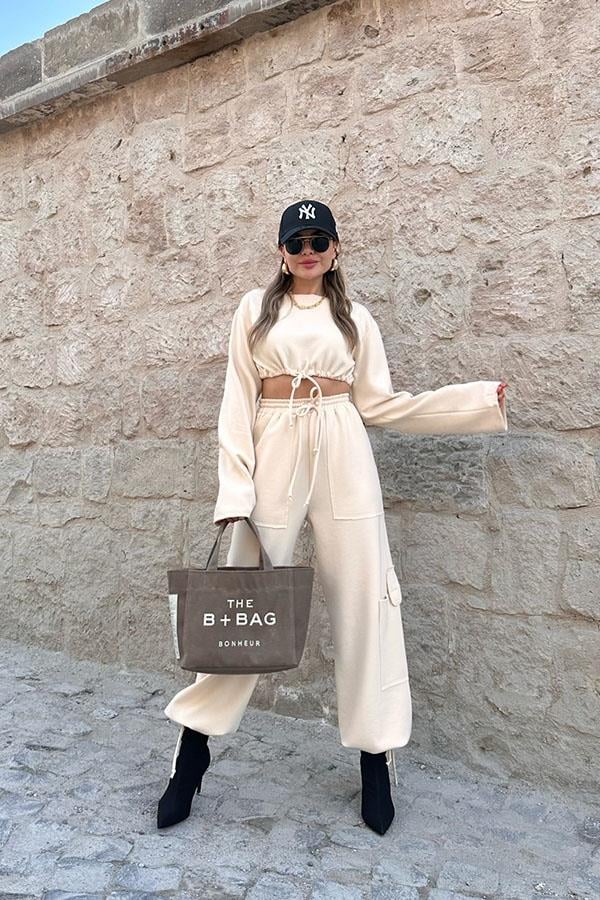 Florencia Modal Kumaş Kargo Takım - Ekru