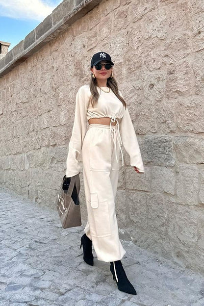 Florencia Modal Kumaş Kargo Takım - Ekru