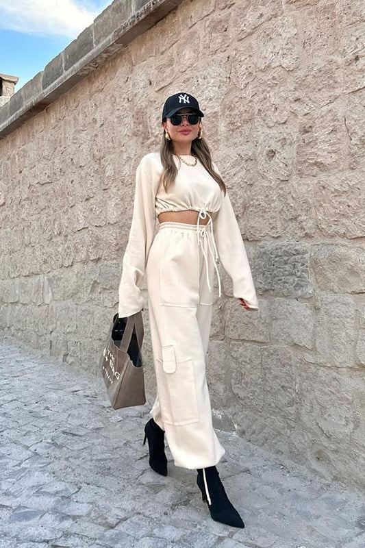 Florencia Modal Kumaş Kargo Takım - Ekru