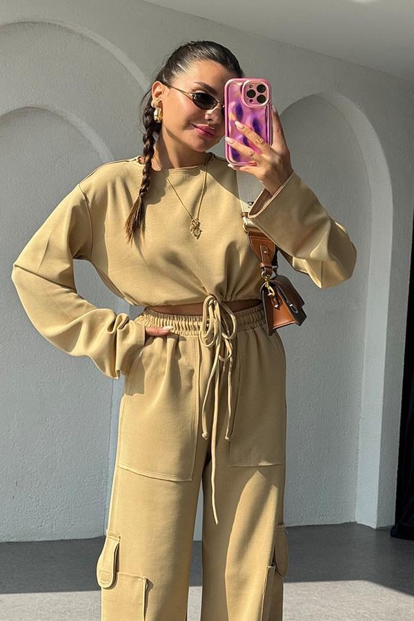 Florencia Modal Kumaş Kargo Takım - Karamel