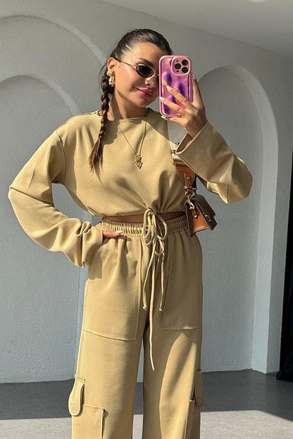 Florencia Modal Kumaş Kargo Takım - Karamel