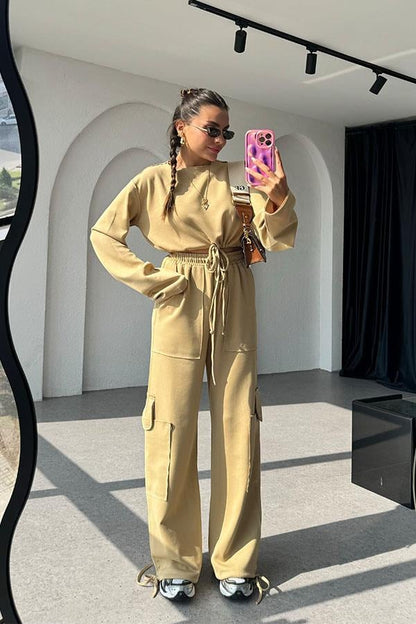 Florencia Modal Kumaş Kargo Takım - Karamel