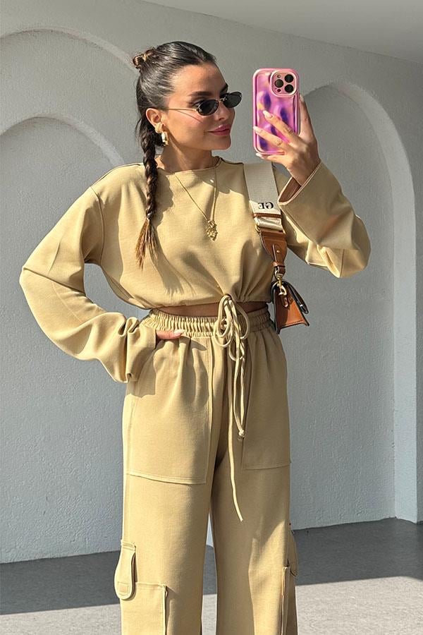 Florencia Modal Kumaş Kargo Takım - Karamel