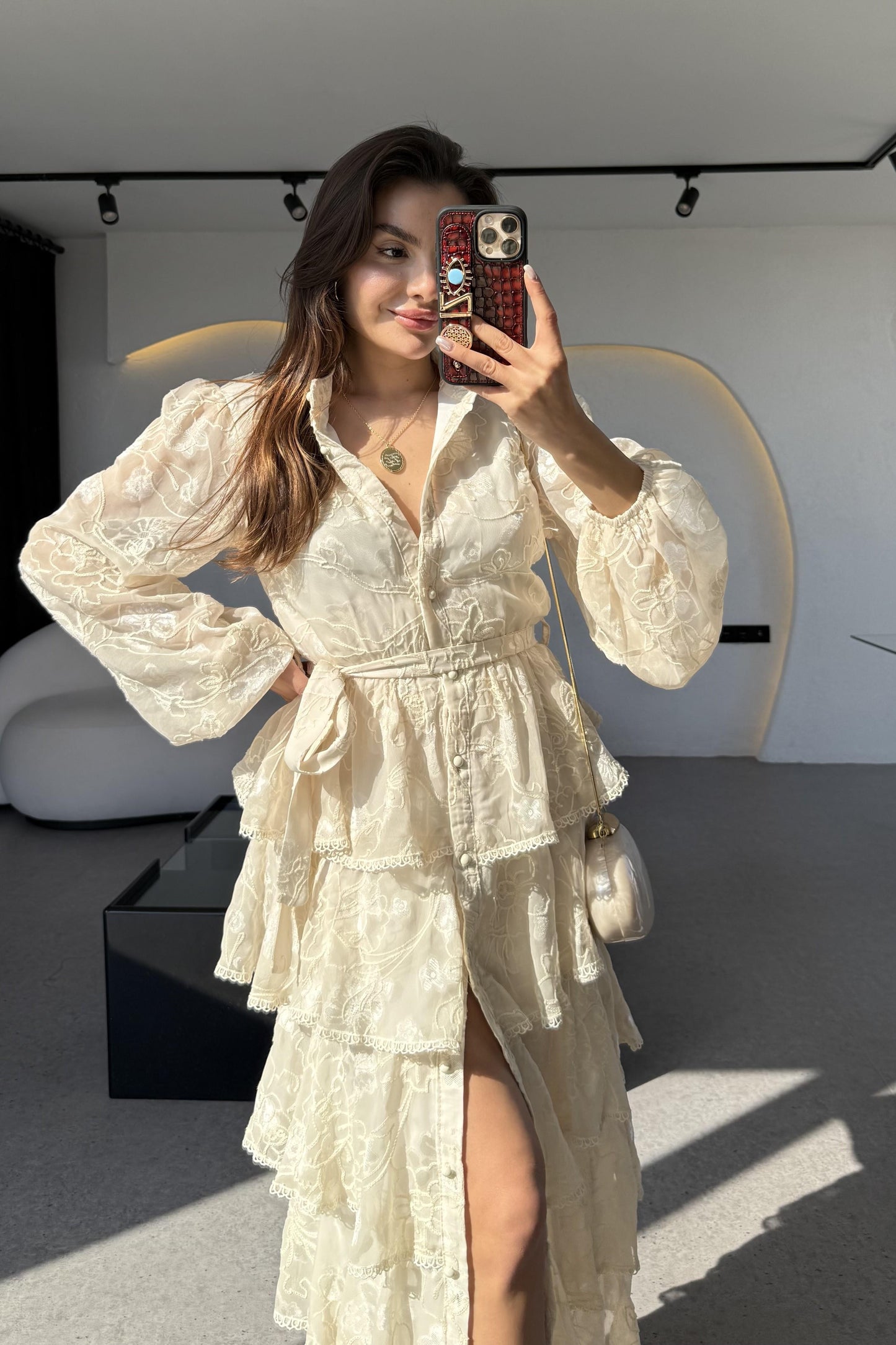 Floresta Bej Tasarım Kat Kat Elbise