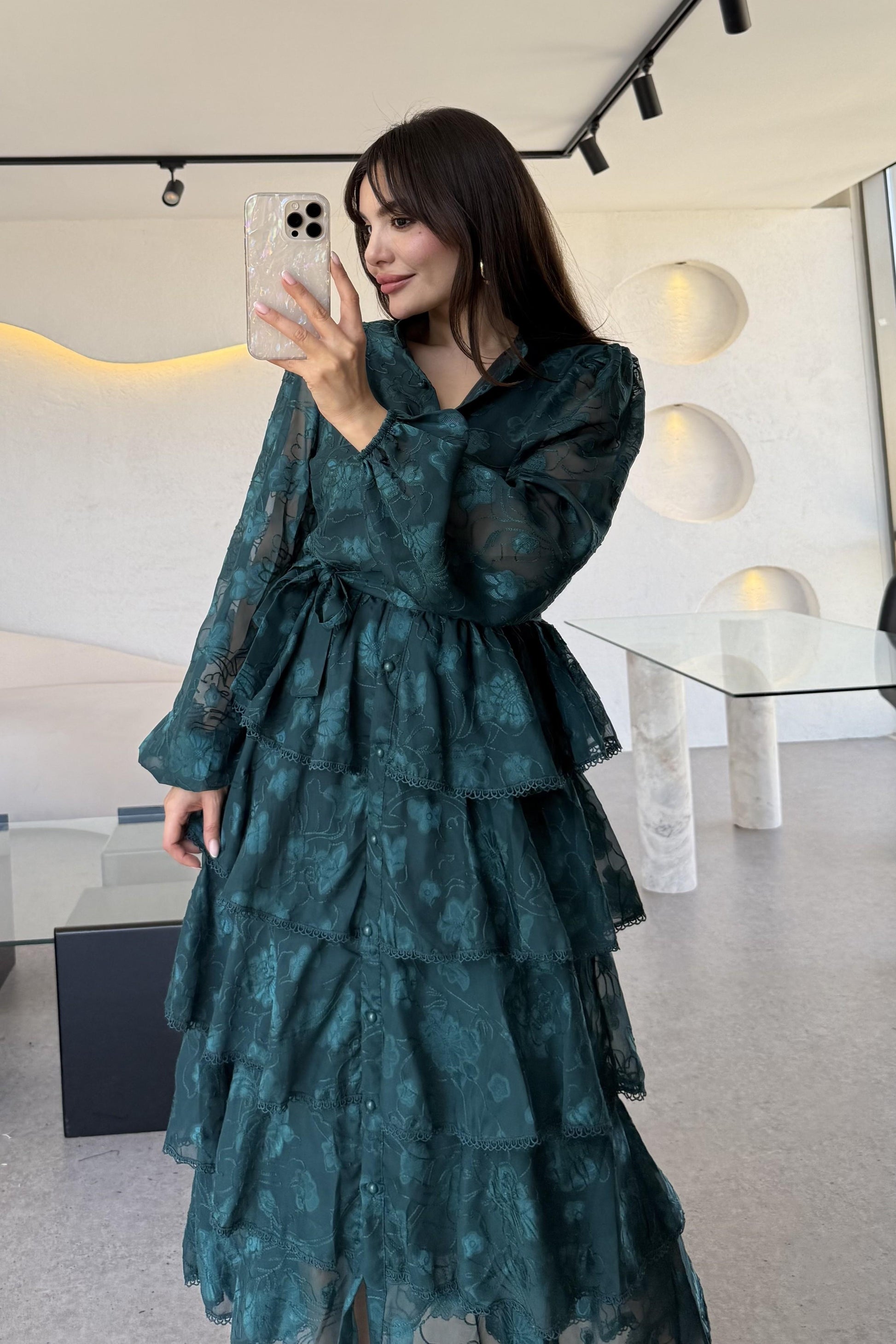 Floresta Zümrüt Tasarım Kat Kat Elbise