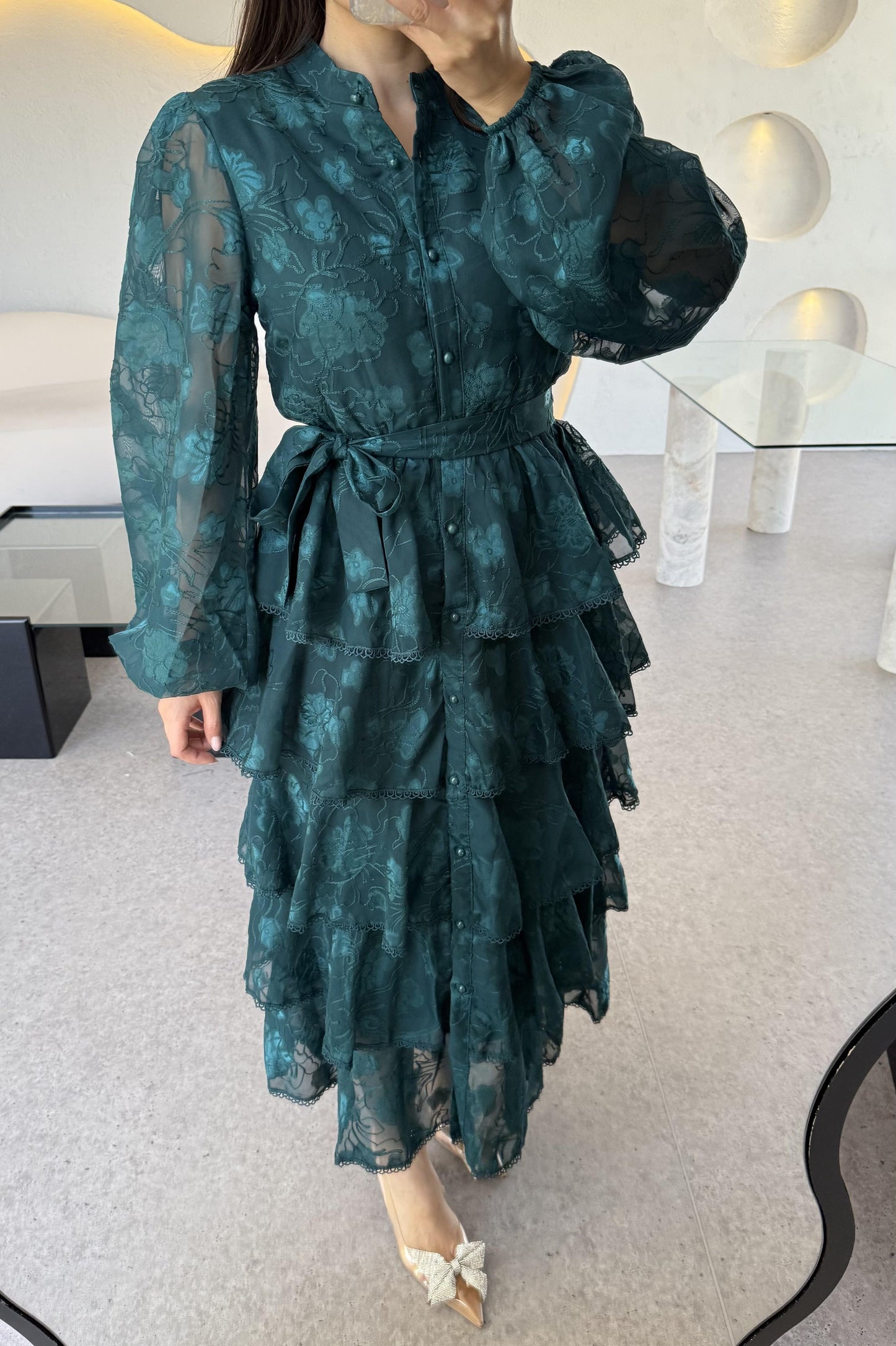 Floresta Zümrüt Tasarım Kat Kat Elbise