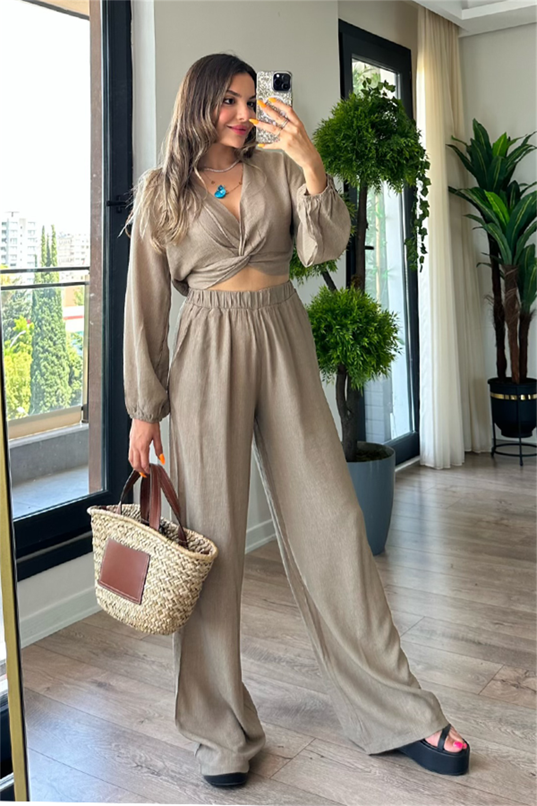 Foster düğümlü kırinkıl takım-Sütlü kahve