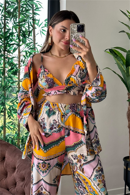 Francie üçlü renkli viskon takım