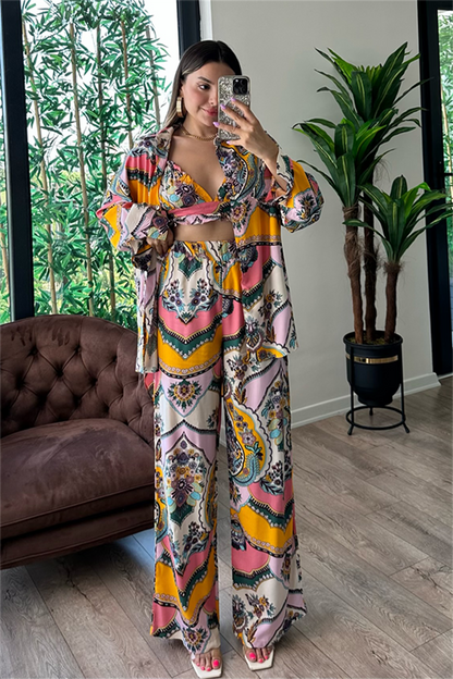 Francie üçlü renkli viskon takım