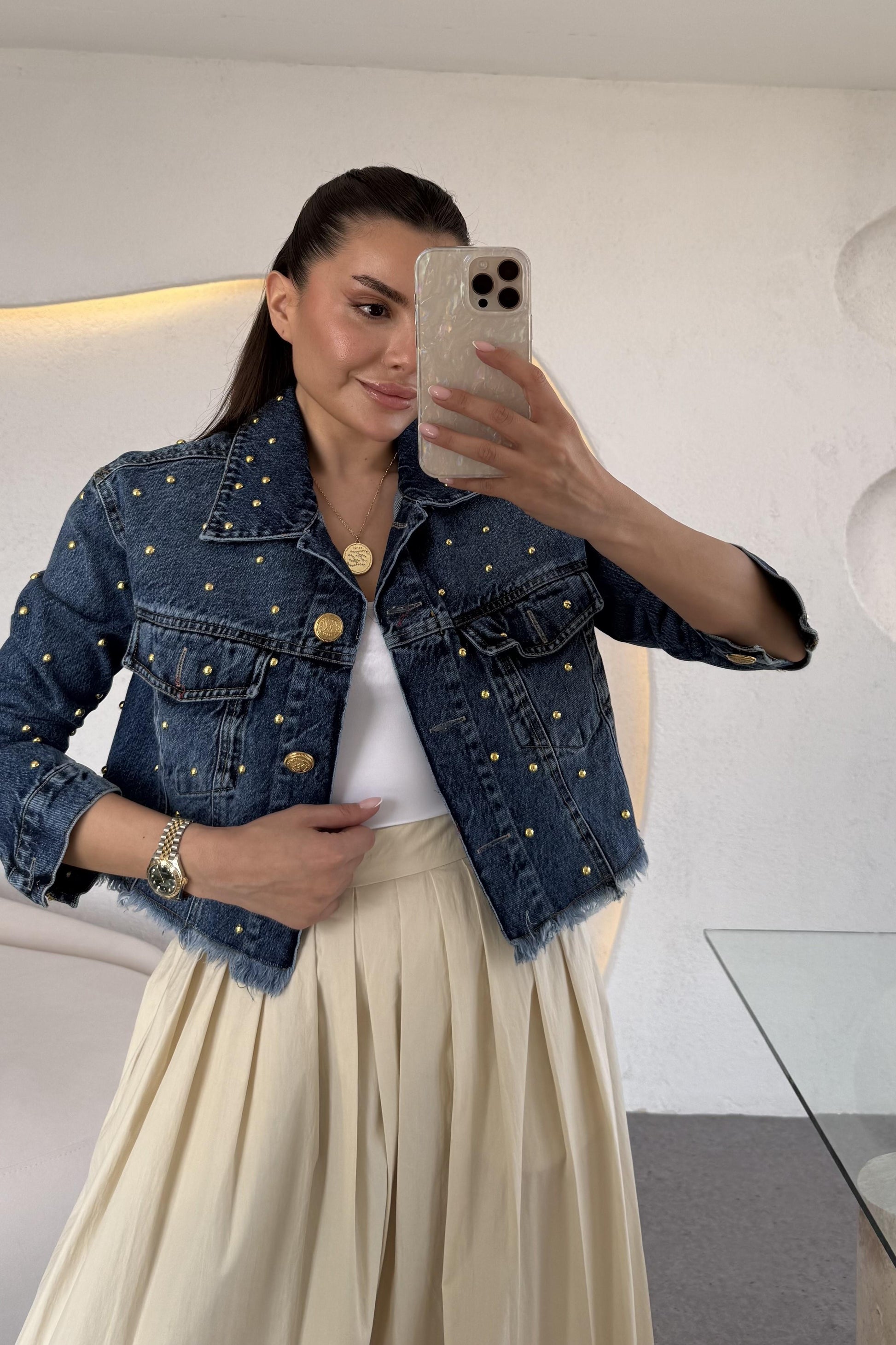 Francisco Darkblue Zımbalı Kot Ceket