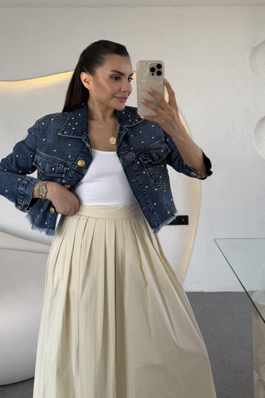 Francisco Darkblue Zımbalı Kot Ceket