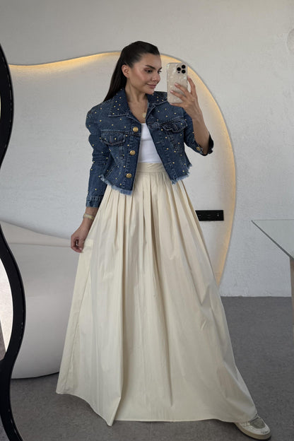 Francisco Darkblue Zımbalı Kot Ceket