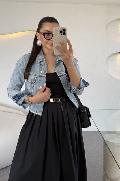 Francisco Lightblue Zımbalı Kot Ceket